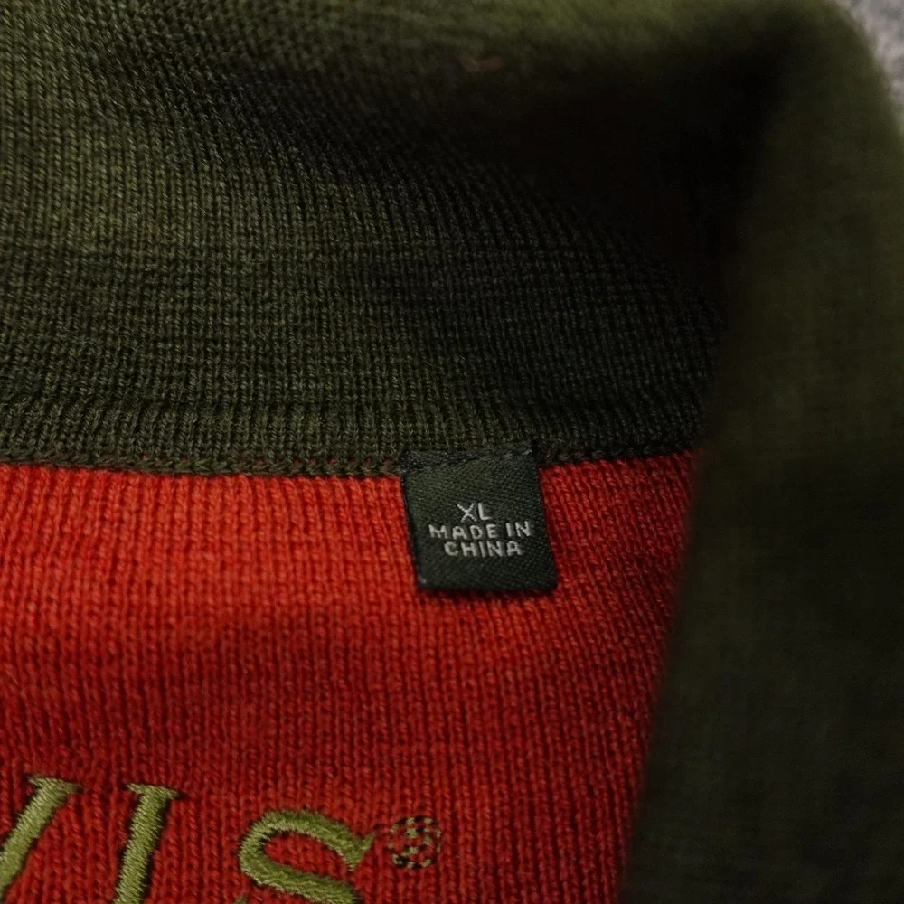 Orvis Sweater Mens XL Green Wool Knit Polo Collar Long Sleeve Pullover Casual